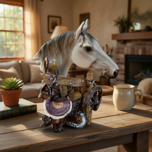 Rustic Stallion & Western Saddle Resin Table Sculpture