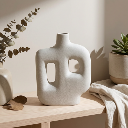 Modern Abstract Decorative Vase – Textured White Finish