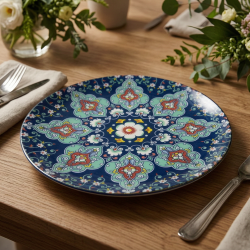 Handcrafted Turkish Iznik Ceramic Plates – Cobalt & Teal Floral Pattern