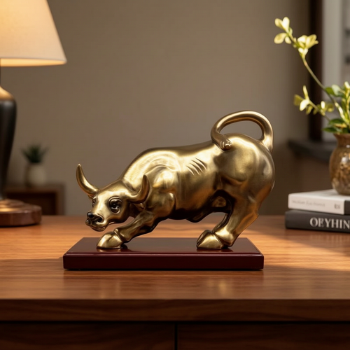 Golden Charging Bull Statue – Luxury Resin Desk & Office Décor