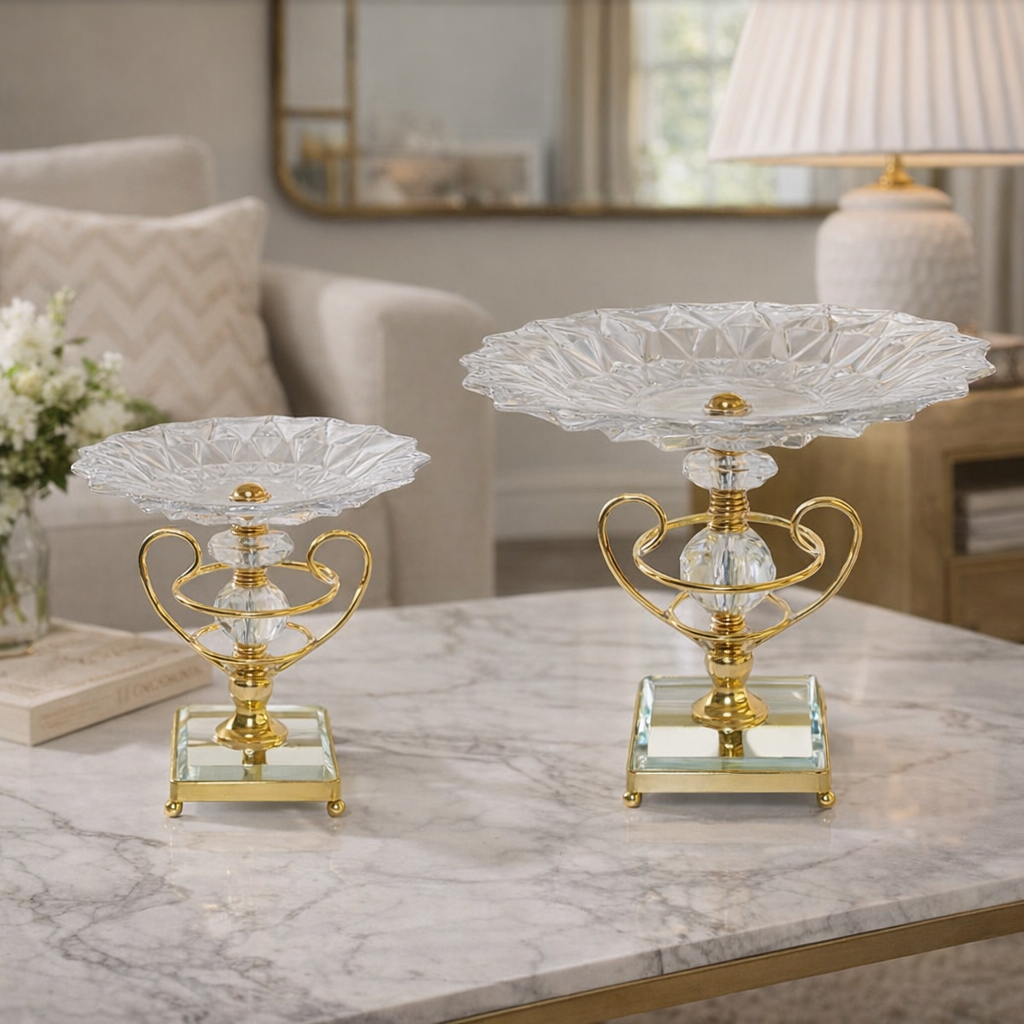 Luxury Crystal & Gold Pedestal Platters