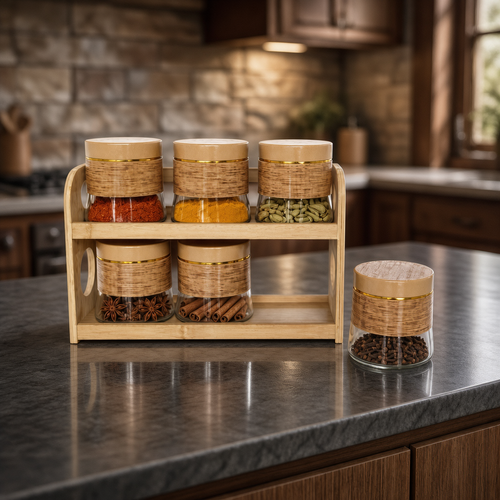 Luxury Glass Jar Set with Gold Accent Bands 6 Piece