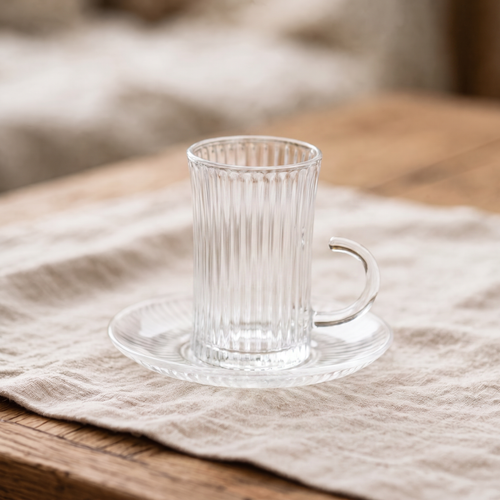 Artisan Ribbed Crystal Glass Tea & Espresso Set of 6