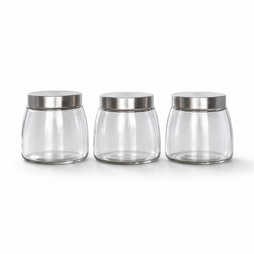Contemporary Clear Glass Dry Fruit & Pantry Jar Set 3 Piece