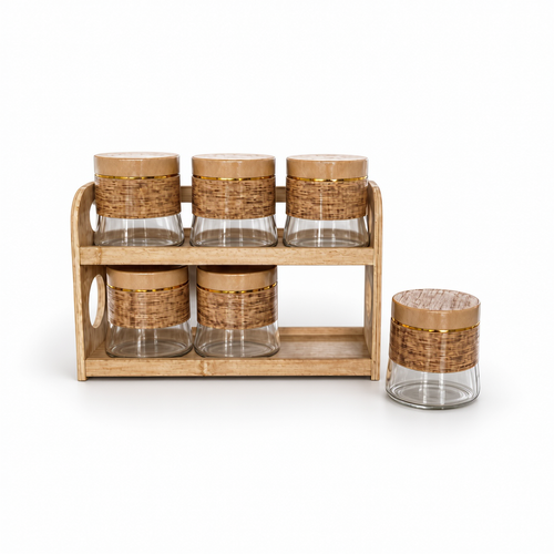 Luxury Glass Jar Set with Gold Accent Bands 6 Piece