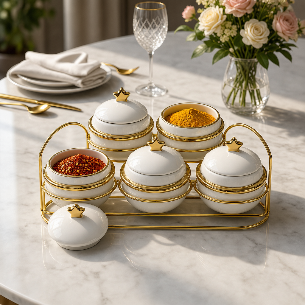 Freya Collection 5-Piece Jar Set with Gold Stand