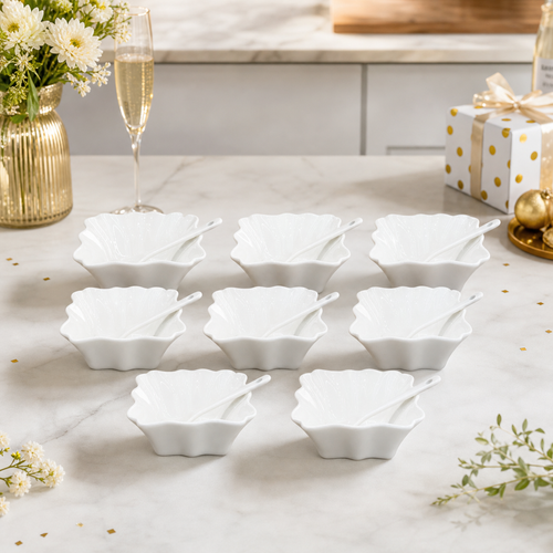 Luxury Ceramic Soup & Dessert Bowl with Spoon Set of 8
