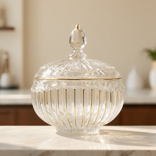 Elegant Crystal Candy Box with Gold Accents