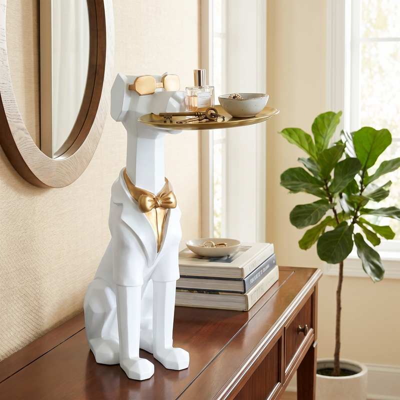 Modern Geometric Dog Butler Statue