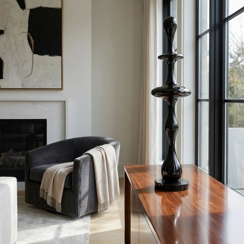 Abstract Black Totem Sculpture