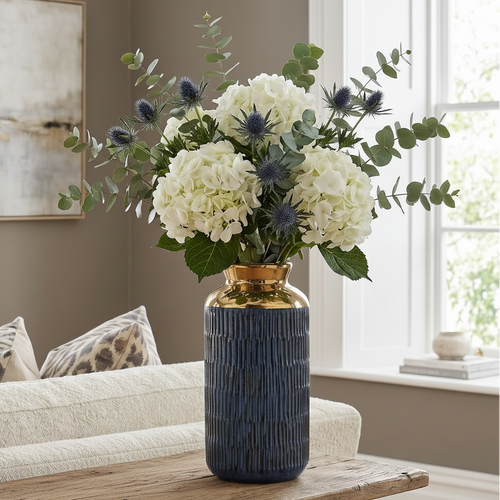 Imperial Blue & Gold Ribbed Vase