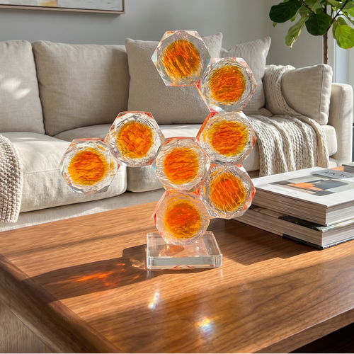 Modern Geometric Amber Glass Sculpture