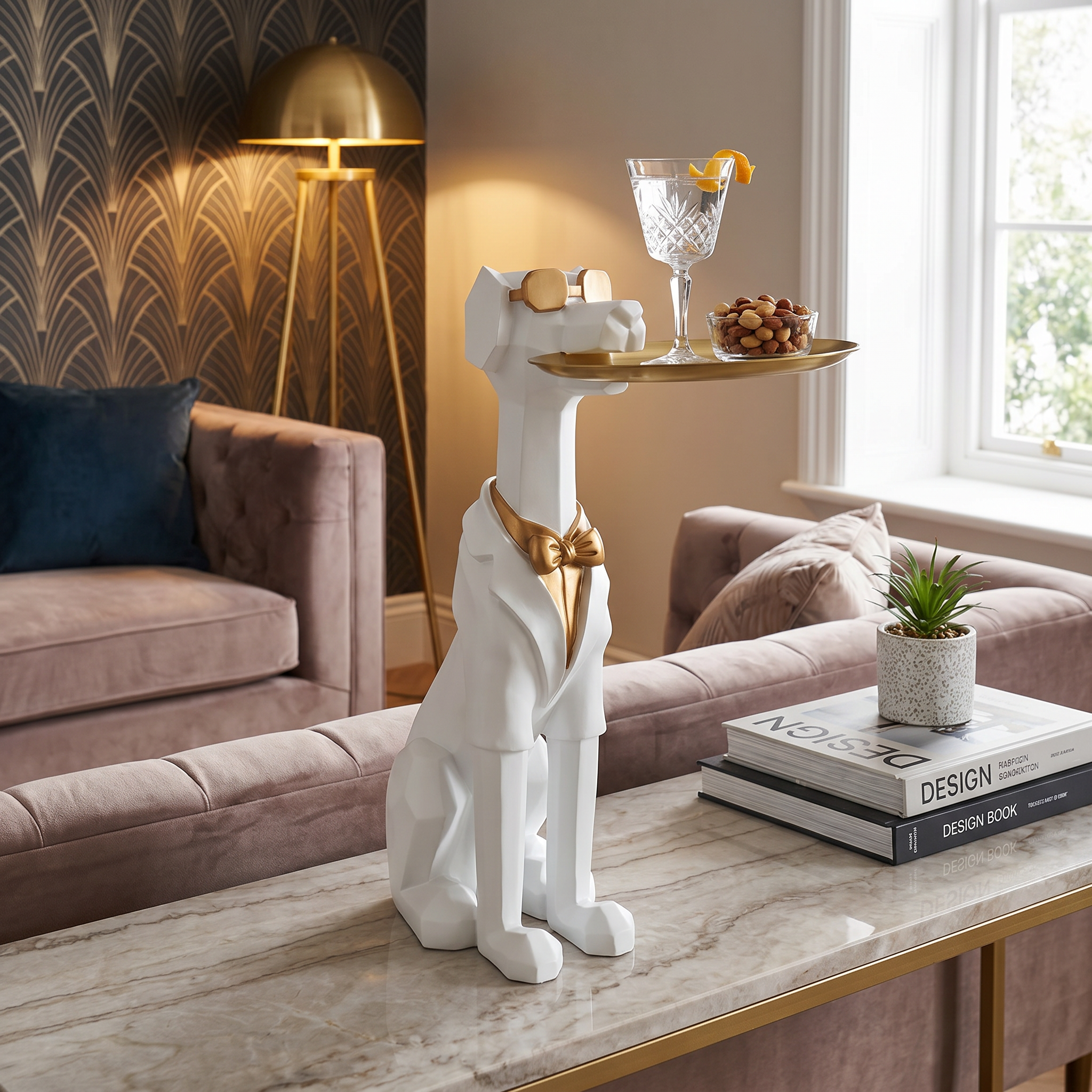 Modern Geometric Dog Butler Statue
