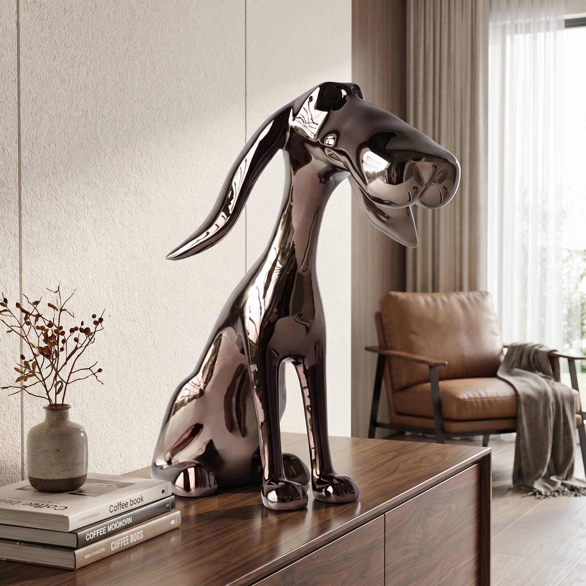 Modern Metallic Grey Dog Statue