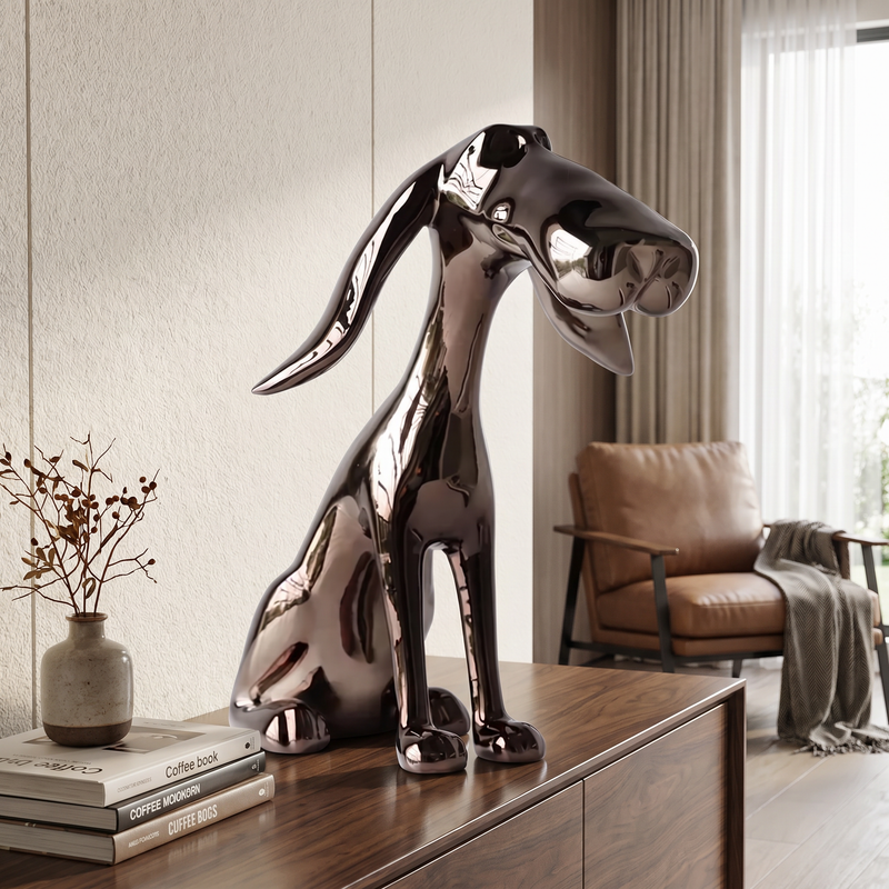 Modern Metallic Grey Dog Statue