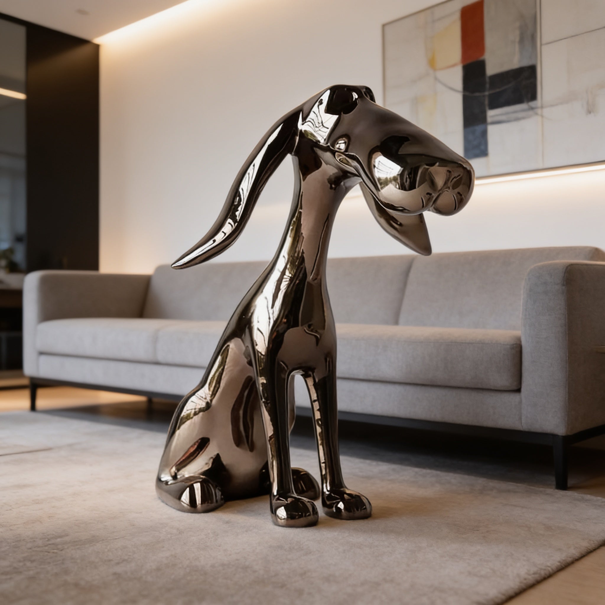 Modern Metallic Grey Dog Statue