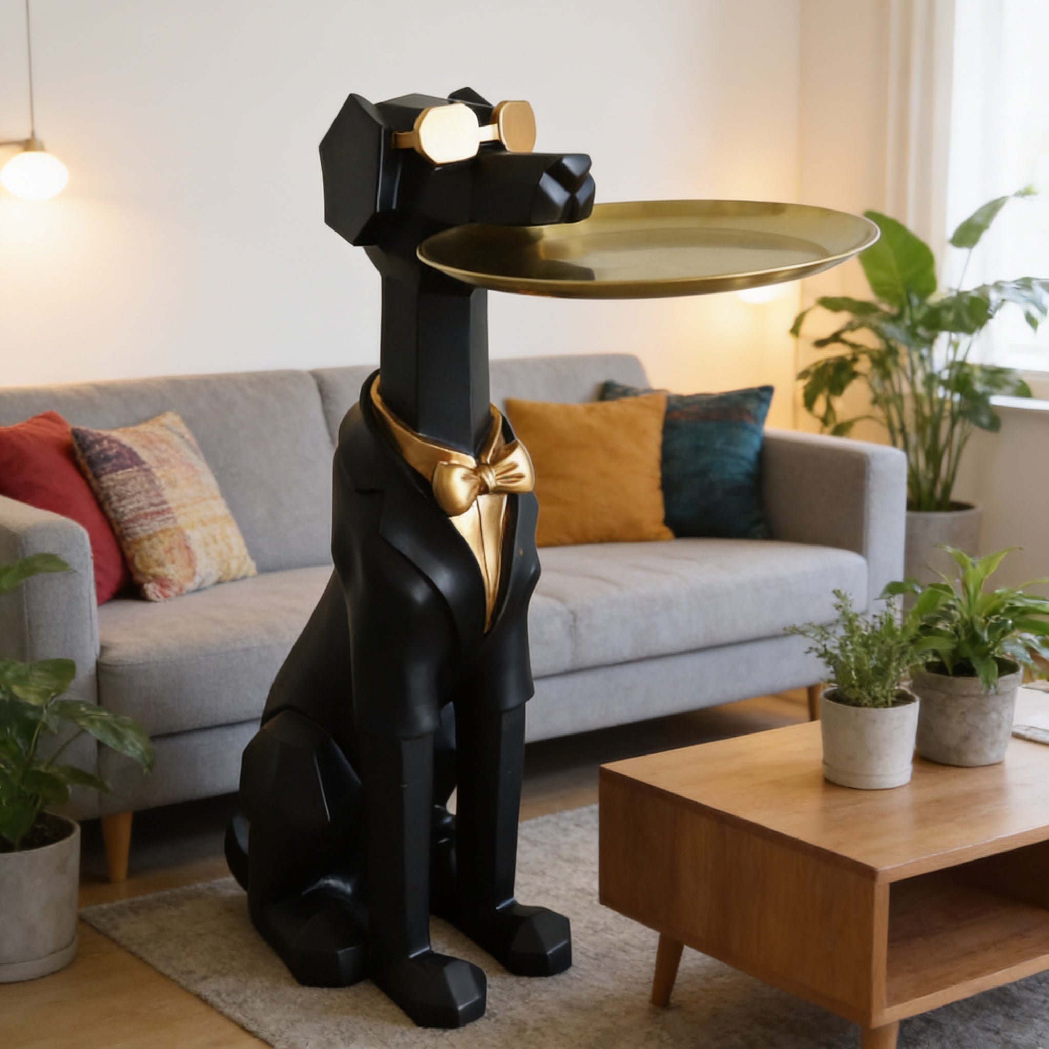 Modern Geometric Dog Butler Statue