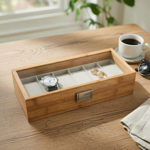 Elegant Bamboo Watch Box with Glass Top