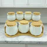 Lotus Fluted Spice & Dry Fruit Jar Set with Tiered Wooden Stand