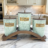Rustic Honeycomb Tea Coffee Sugar Canister Set with Wooden Stand
