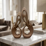 Flame & Orb Ceramic Tabletop Sculptures Set of 2