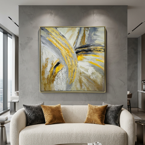 Gilded Horizon Textured Abstract Artwork