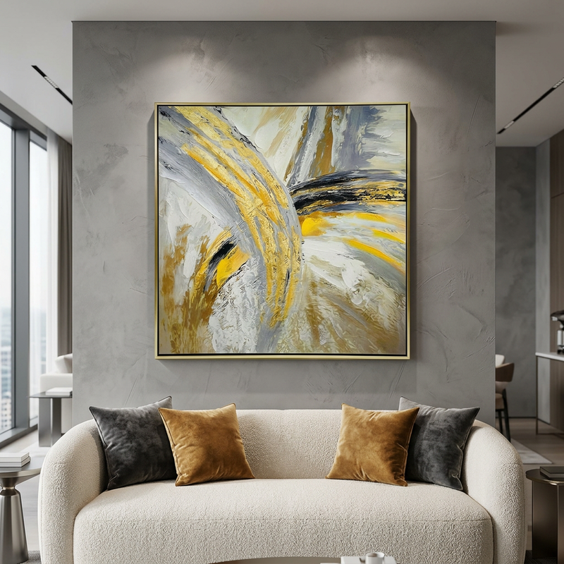 Gilded Horizon Textured Abstract Artwork