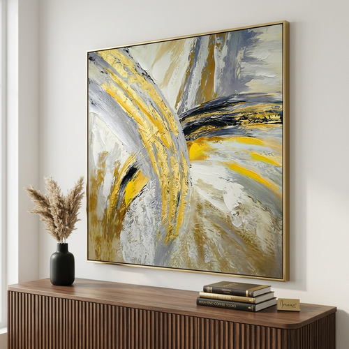 Gilded Horizon Textured Abstract Artwork