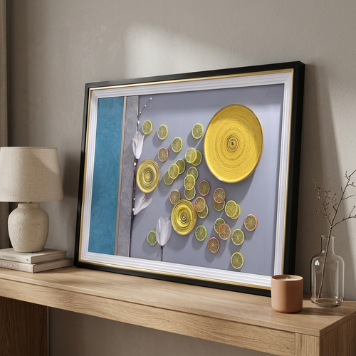 Modern 3D Abstract Citrus & Floral Framed Wall Art