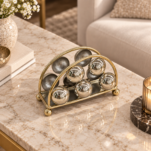 Modern Gold & Silver Sphere Metal Napkin Holder