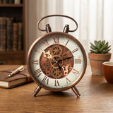 Industrial Copper Twin-Bell Style Mantel Clock