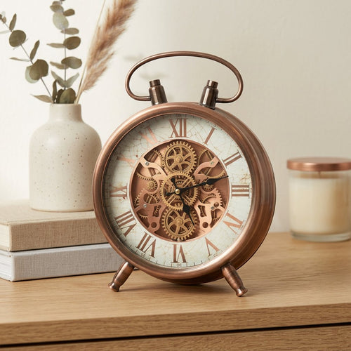 Industrial Copper Twin-Bell Style Mantel Clock