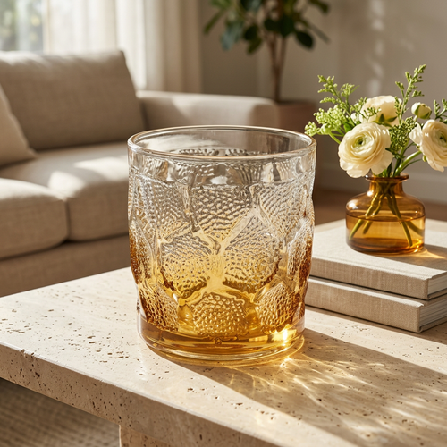 Golden Amber Ice-Textured Rocks Glass Set of 6
