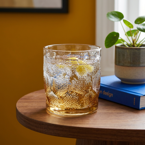 Golden Amber Ice-Textured Rocks Glass Set of 6