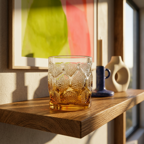 Golden Amber Ice-Textured Rocks Glass Set of 6