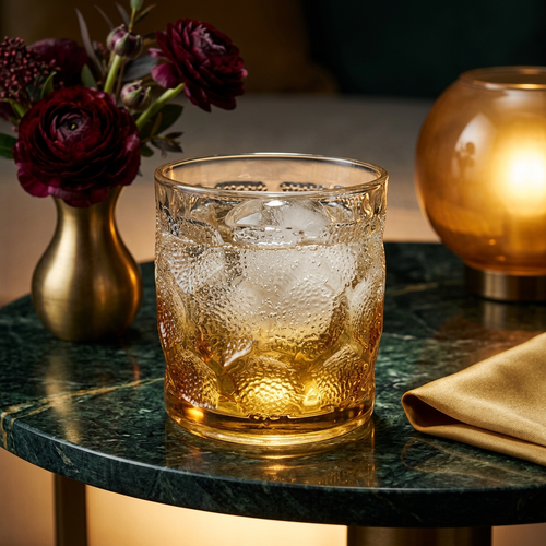 Golden Amber Ice-Textured Rocks Glass Set of 6