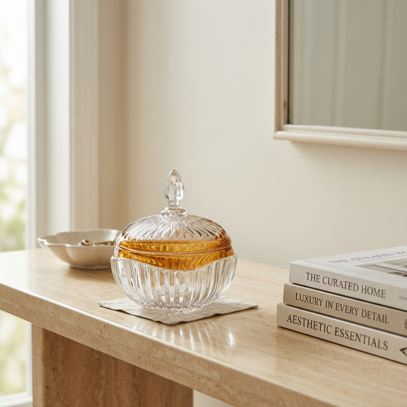 Royal Vintage Crystal Jar with Honey-Amber Rim