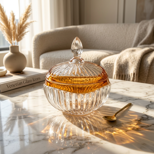 Royal Vintage Crystal Jar with Honey-Amber Rim