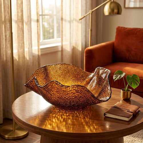 Elegant Aura Textured Glass Wave Bowl