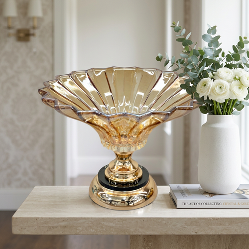 Luxury Amber Crystal Glass Bowl with Gold Base