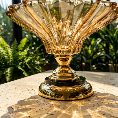 Luxury Amber Crystal Glass Bowl with Gold Base