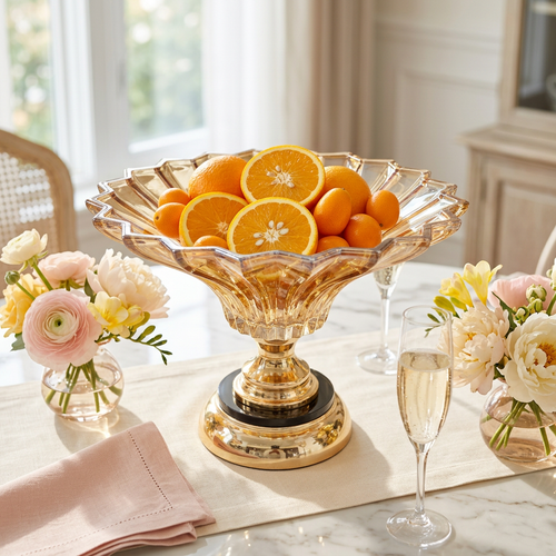 Luxury Amber Crystal Glass Bowl with Gold Base