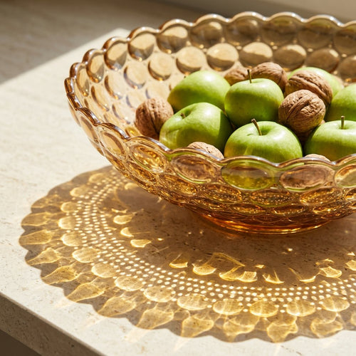 Elegant Amber Bubble Glass Fruit Bowl 12 Inch