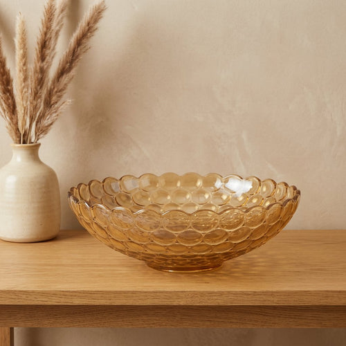 Elegant Amber Bubble Glass Fruit Bowl 12 Inch