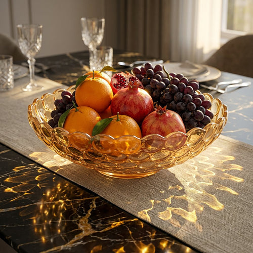Elegant Amber Bubble Glass Fruit Bowl 12 Inch