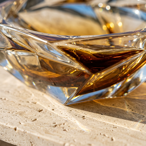 Elegant Hexagonal Amber Crystal Glass Bowl