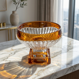 Elegant Amber & Crystal Glass Centerpiece Bowl
