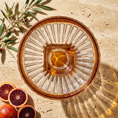 Elegant Amber & Crystal Glass Centerpiece Bowl
