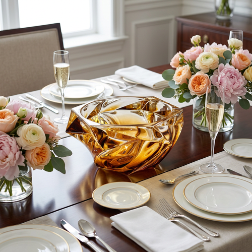 Elegant Amber Hexagonal Crystal Glass Urn Bowl