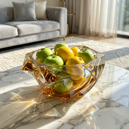 Elegant Amber Hexagonal Crystal Glass Urn Bowl